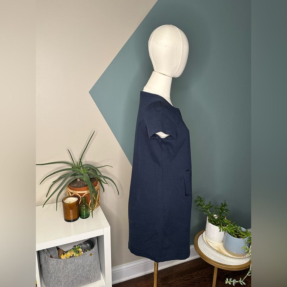 Boden Navy Sheath Dress Size 8 Mod Minimalist Short Sleeve Notch Neck Retro - Picture 4 of 11